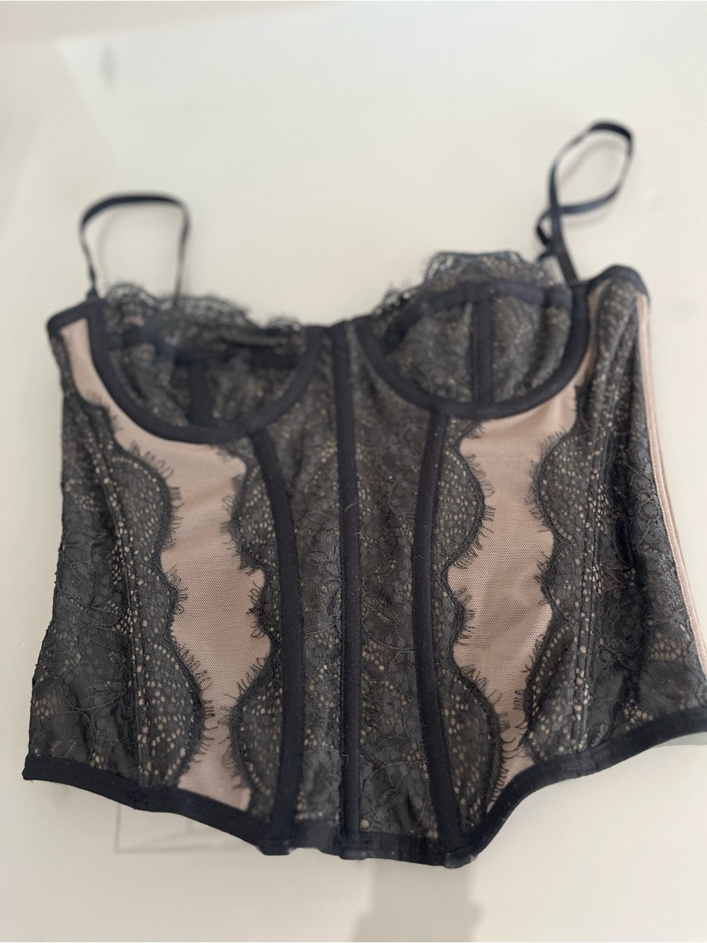 Sheer Lace Bustier corset- Black/Nude